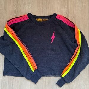 Aviator Nation Dark Blue Sweatshirt with Neon Stripes